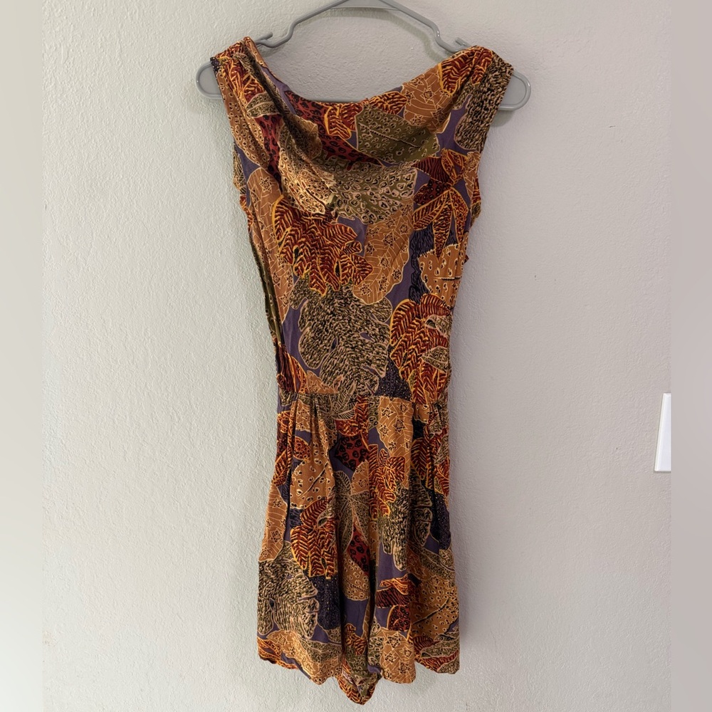 Vintage D.B.Y. Leaf Print Sleeveless Romper Tie Waist Size S